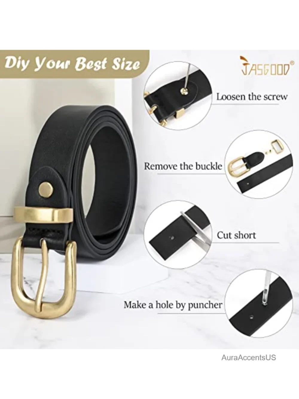 2 Pack Women Faux Leather Belts with Gold Buckle